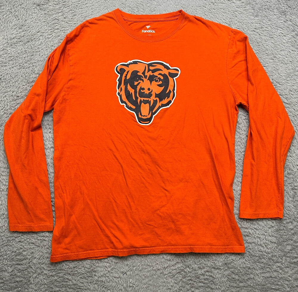 Chicago Bears T-Shirt Mens XL (Fits L) Orange Long Sleeve Bear Head Logo Graphic